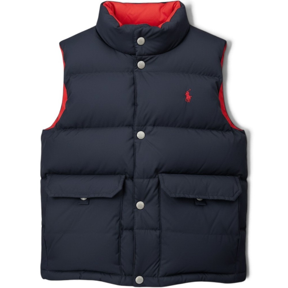 Polo Ralph Lauren Kids Reversible Down Puffer Vest Navy Red Size 6 RN41381